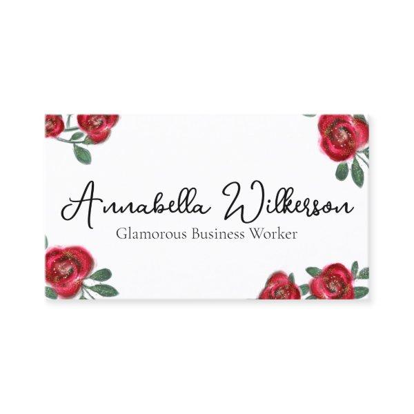 Elegant Red Roses with Gold Glitter on White