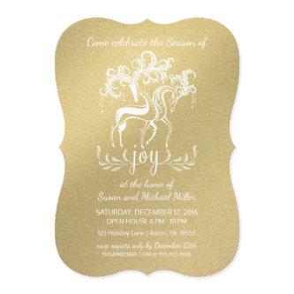 Elegant Reindeer Joy Holiday Party Faux-Gold Invitation