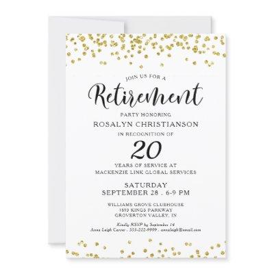 Elegant Retirement Party Script Gold Confetti Invitation