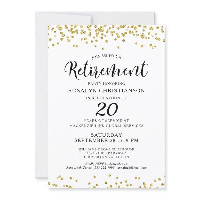 Elegant Retirement Party Script Gold Confetti Invitation