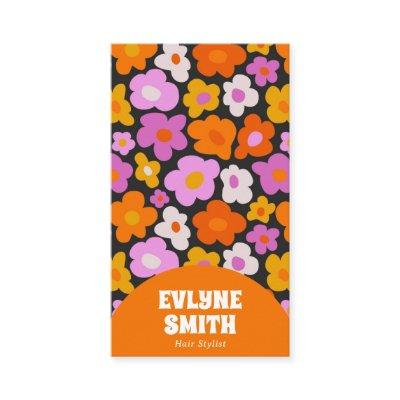 Elegant Retro Orange QR Code Boho Groovy Floral