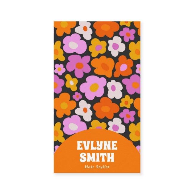 Elegant Retro Orange QR Code Boho Groovy Floral