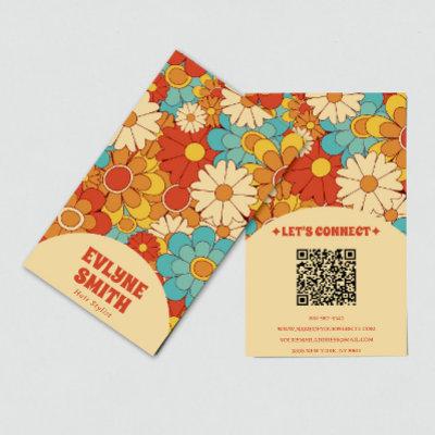 Elegant  Retro QR Code Groovy Floral Trendy Boho