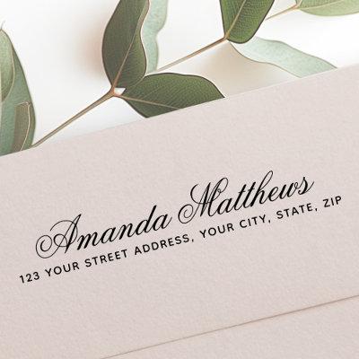 Elegant romantic calligraphy script return address self-inking stamp