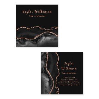 Elegant Rose Gold and Black Agate Square