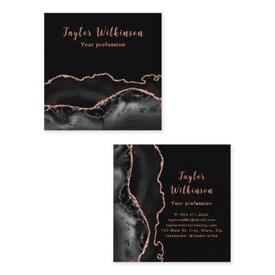 Elegant Rose Gold and Black Agate Square