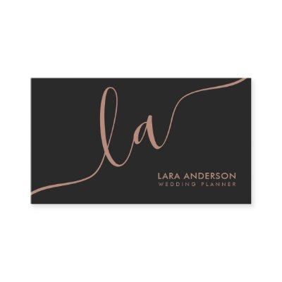 Elegant rose gold black modern monogram initials