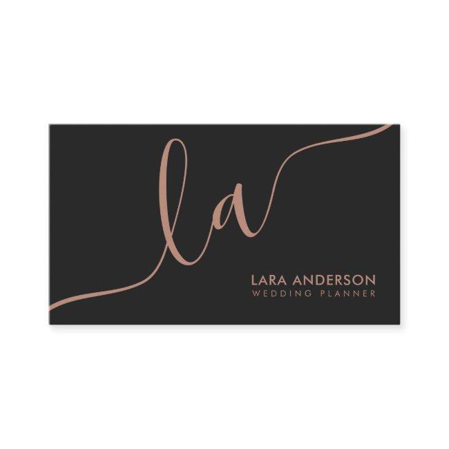 Elegant rose gold black modern monogram initials