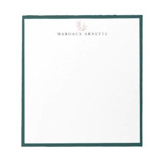 Elegant Rose Gold Botanical Branch Teal Frame Notepad