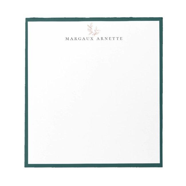 Elegant Rose Gold Botanical Branch Teal Frame Notepad