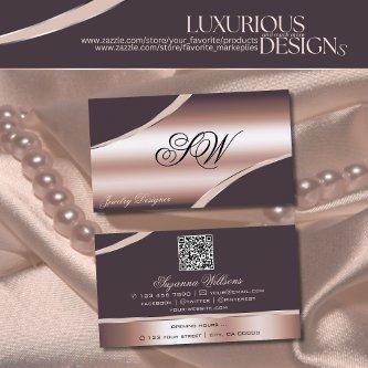 Elegant Rose Gold Curved Lines Monogram QR Code