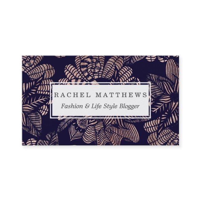 Elegant Rose Gold Floral Drawings on Navy Blue
