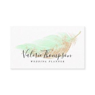 Elegant rose gold glitter chic mint feather modern