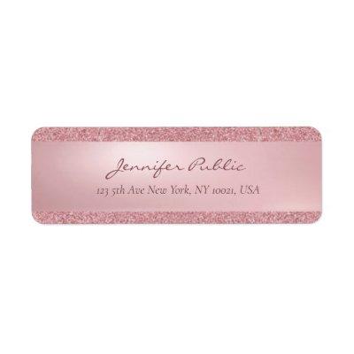 Elegant Rose Gold Glitter Handwritten Name Script Label