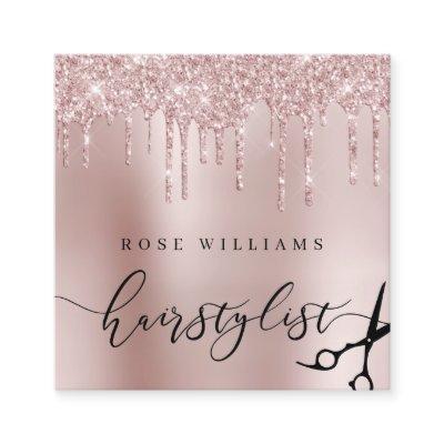 Elegant rose gold glitter scissors hairstylist square