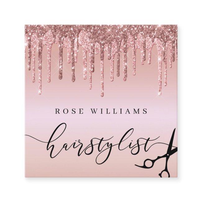 Elegant rose gold glitter scissors hairstylist square