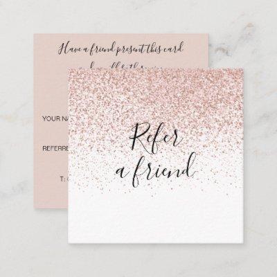 Elegant Rose Gold Glitter Script Customer Referral Card