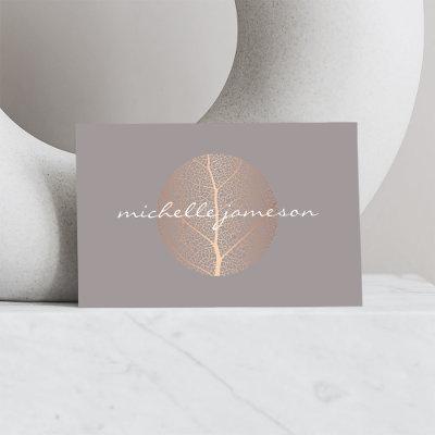 Elegant Rose Gold Leaf Logo on Gray