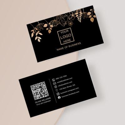 Elegant Rose Gold Leaf QR Code Social Media Icons