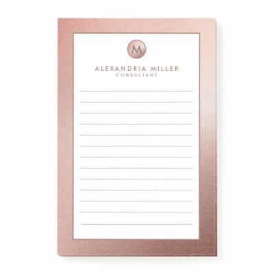 Elegant Rose Gold Monogram Lined Post-it Notes