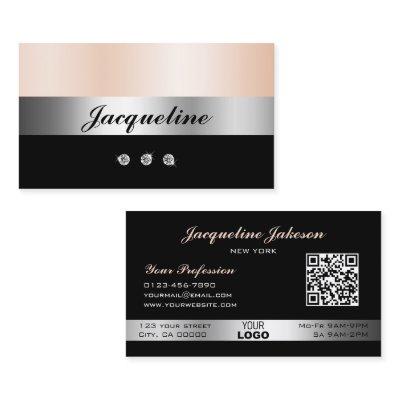 Elegant Rose Gold Rhinestones Logo and QR Code