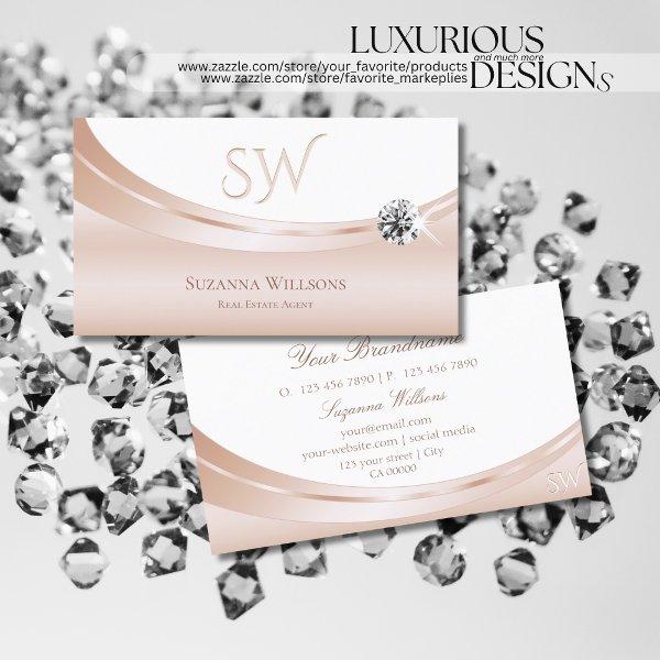 Elegant Rose Gold White with Monogram and Diamond