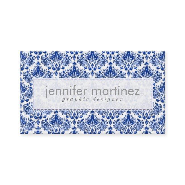 Elegant Royal Blue And White Damasks & Swirls
