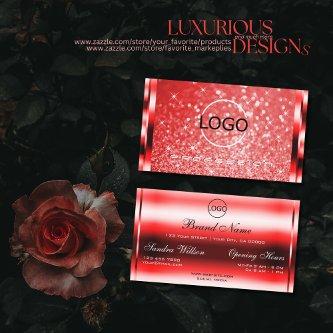 Elegant Ruby Red Glitter Luminous Stars and Logo