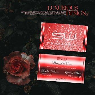 Elegant Ruby Red Glitter Luminous Stars Monogram