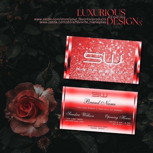 Elegant Ruby Red Glitter Luminous Stars Monogram