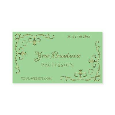 Elegant Sage Green Gold Ornate Corners Ornamental