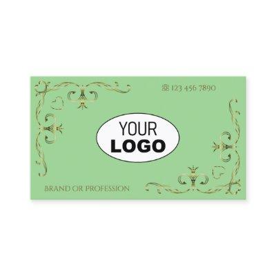 Elegant Sage Green Golden Ornate Corners with Logo