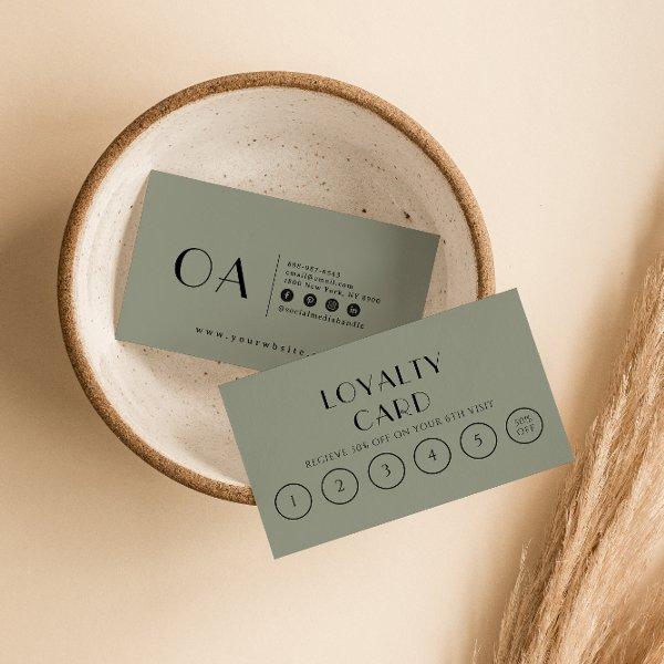 Elegant Sage Green Neutral Boho Modern 6 Punch  Loyalty Card