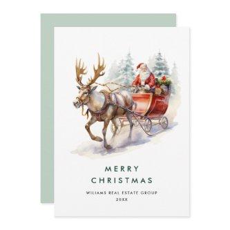 Elegant Santa Claus Christmas Deer Corporate Holiday Card