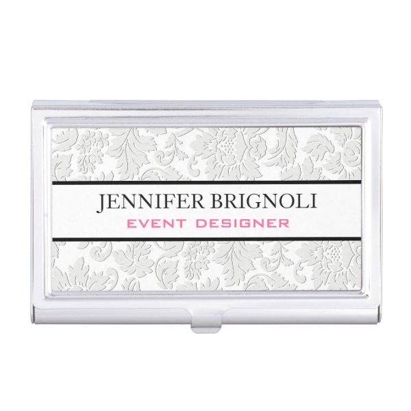 Elegant Satin White Floral Damasks Embossed Effect  Holder