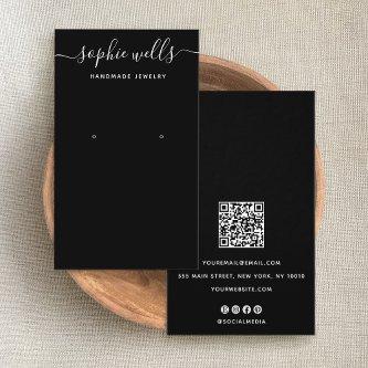 Elegant Script Black QR Code Earring Display