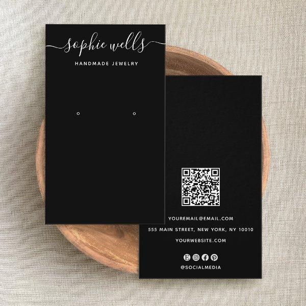 Elegant Script Black QR Code Earring Display