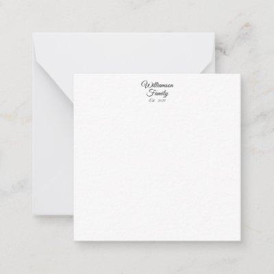 Elegant script custom family name year business note card