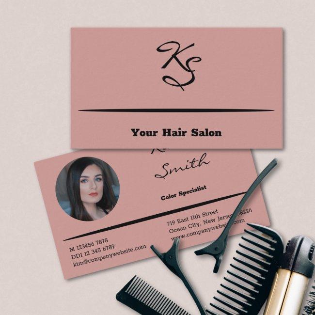 Elegant Script Initials Hair Stylist Pink