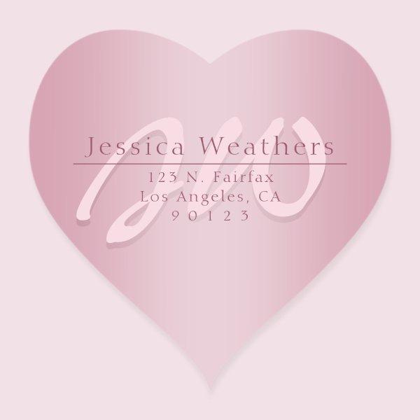 Elegant Script Monogram Mauve Ombre Return Address Heart Sticker