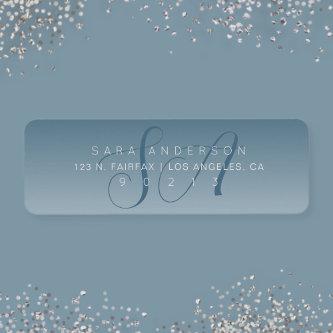 Elegant Script Monogram Ombre Blue Return Address Label