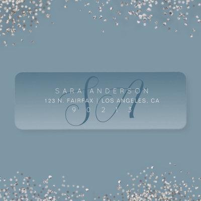 Elegant Script Monogram Ombre Blue Return Address Label