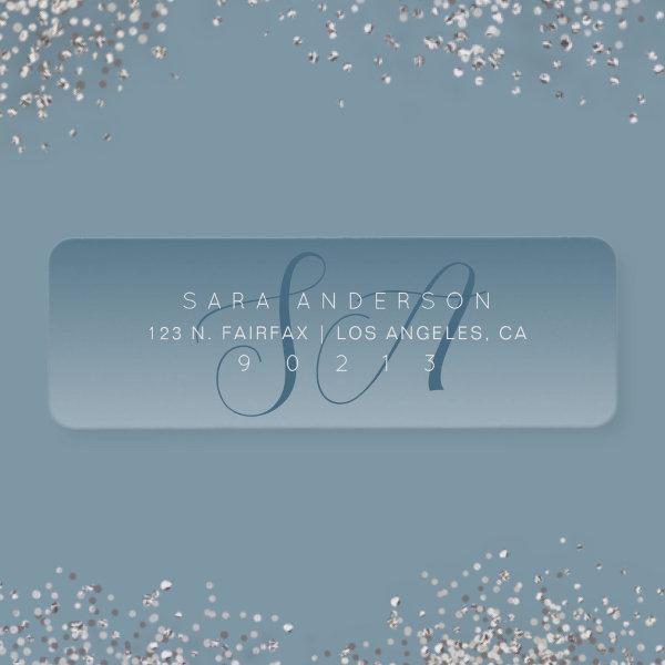 Elegant Script Monogram Ombre Blue Return Address Label