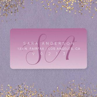 Elegant Script Monogram Ombre Mauve Return Address Label