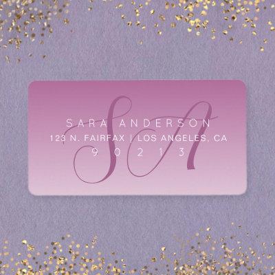 Elegant Script Monogram Ombre Mauve Return Address Label