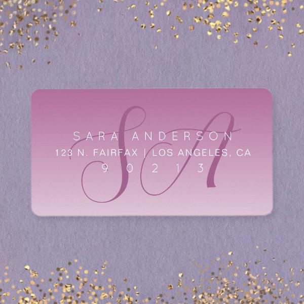 Elegant Script Monogram Ombre Mauve Return Address Label