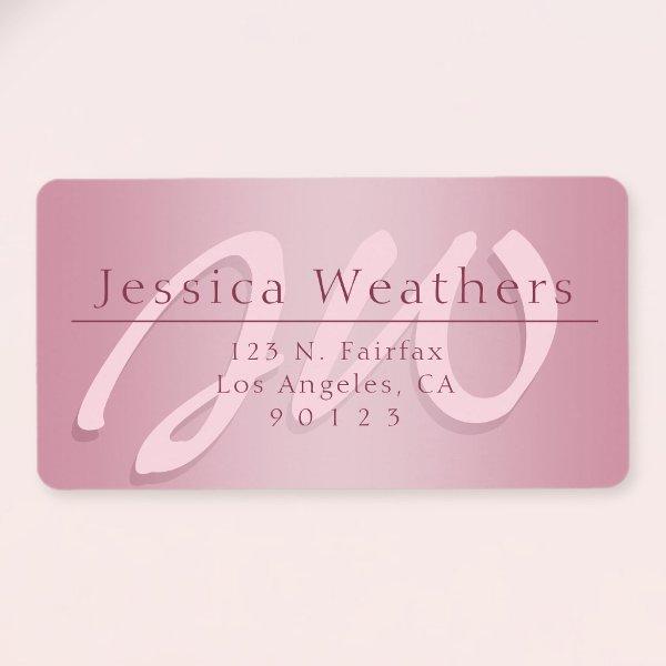 Elegant Script Monogram Ombre Mauve Return Address Label