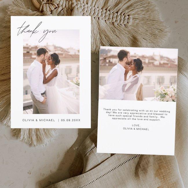 Elegant Script Photo Wedding Thank You Card