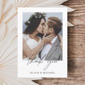 Elegant Script Photo Wedding Thank You Card