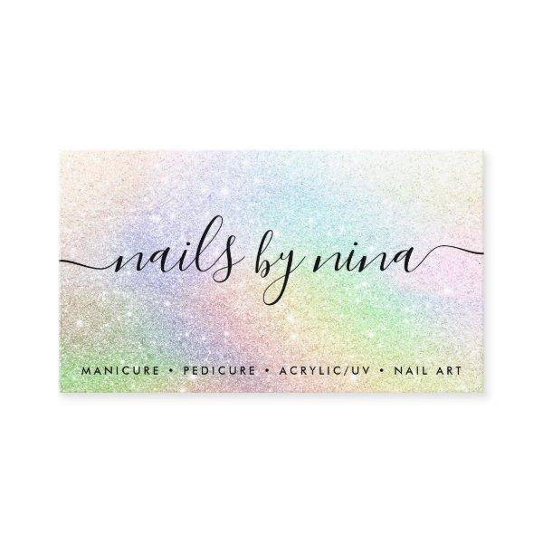 Elegant script signature holograph rainbow glitter